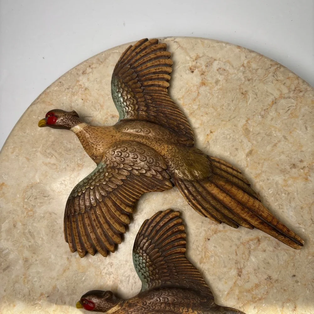 Vintage Pheasant Wall Decor Set‎ of 2 Brown Flying Bird Wooden MCM Cabin Art